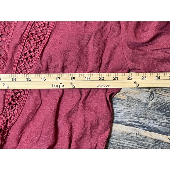 By Together Rust Crochet Lace Surplice Bell Sleeve High Low Blouse Small Peasant - Picture 6 of 9